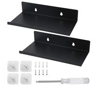 QITIXI:OU Lot de 2 étagères murales flottantes en métal noir - Petite étagère murale flottante - Sans perçage - Pour salle de bain, cuisine, bureau