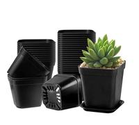 QITIXI:OU Lot de 30 pots de fleurs carrés en plastique de 7 cm avec soucoupe, petits pots de fleurs épais, carrés, en plastique, avec trous de drainage, pour graines, plantes succulentes