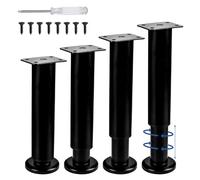 QITIXI:OU Lot de 4 pieds de meubles réglables en métal noir de 120 à 180 mm - En acier inoxydable - Pieds de base de rechange pour armoires, commodes, pieds de canapé, pieds de lit, meubles