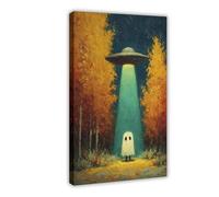 QITJSGD Poster sur toile Ghost Abducted by UFO, décoration de chambre à coucher, bureau, chambre, cadeau, 60 x 90 cm