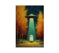 QITJSGD Poster sur toile Ghost Abducted by UFO, décoration de chambre à coucher, bureau, chambre, cadeau, 50 x 75 cm