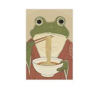 QITJSGD Poster sur toile Grenouille japonaise mangeant un ramen - Décoration de chambre à coucher, bureau, chambre - Cadeau 30 x 45 cm
