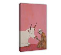QITJSGD Poster sur toile représentant un taureau et une femme - Décoration de chambre à coucher, bureau, chambre - Cadeau - 30 x 45 cm