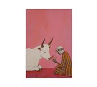 QITJSGD Poster sur toile représentant un taureau et une femme - Décoration pour chambre à coucher, bureau, chambre - Cadeau - 20 x 30 cm