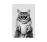 QITUBVAF Poster imprimé sur toile Coffee Elite Cat - Décoration murale pour salon, chambre à coucher - 50 x 75 cm