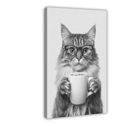 QITUBVAF Poster imprimé sur toile Coffee Elite Cat - Décoration murale pour salon, chambre à coucher - 50 x 75 cm