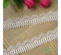 Qiuda 5 metres Polyester Fleur Floral Bordure en dentelle ruban festonné Edge Blanc cassé garnitures vintage, assortis Motif Large, blanc cassé, Grid Scallop: 33mm, 1-1/3"