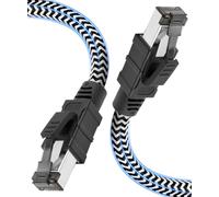 Qiuean Cat 8 Câble Ethernet,15M Nylon 40Gbps 2000MHz Câble Ethernet Haute Vitesse, Cordon de Brassage S/FTP Avec Connecteur Rj45 Nickelé Pour Ps5 / Ordinateur Portable/Routeur/Jeux/Modem