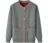 Qiufe Fashio Cardiga pour Personnes âgées D’âge Moyen Pull Kitted, Patchwork Rayé Patchwork Crew Neck Poches Manches Pull WOME Cardiga Top, Autum Witer Sigle-Breasted Kit SWEA, Green, XL