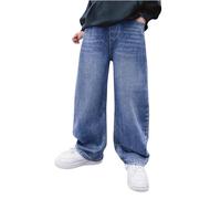 QIUhhpuy Baggy Jeans Pantalons Garçon avec Ceinture Élastique Jean Baggy Garcon Pantalons Cargo en Denim Enfants Large Décontracté Hip Hop Y2K Streetwear Saint Valentin Urbain Hip Hop Streetwear