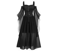 QIUhhpuy Costume d'Halloween Robe Cospaly Morticia Addams Robe Longue à col V et Manches Longues pour Femme Gothique Halloween s Medievale Femme Victorienne Steampunk Retro Dresses
