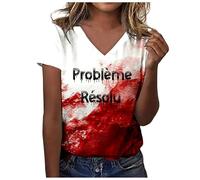 QIUhhpuy Problème Résolu T Shirt Femme Col V Deguisement Halloween Femme Bloody Horror Halloween Blood à Manches Courtes T Shirt Vampire Déguisement Zombie Costume Tshirt Sang