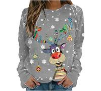 QIUhhpuy Pull De Noel Femme Automne Hiver DéContracté NoëL Renne Bonhomme De Neige Cloches Imprimé Mignon Manches Longues Col Rond Confortable Fille Pull Femme Hiver