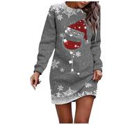QIUhhpuy Robe Pull Noël Femme Verre À Vin Imprimé Réveillon Noel Robe Sweat à Capuche Chaud Long Hiver Longue Sweatshirt Robes avec Poches Manches Longue Robes Pulls Grande Taille Pullover Dress