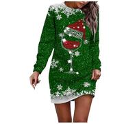 QIUhhpuy Robe Pull Noël Femme Verre À Vin Imprimé Réveillon Noel Robe Sweat à Capuche Chaud Long Hiver Longue Sweatshirt Robes avec Poches Manches Longue Robes Pulls Grande Taille Pullover Dress