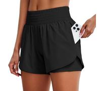 QIUhhpuy Short Sport Femme Short Running Femme Sport Taille Haute Course A Pied Trail Fitness Tenue Yoga 2 en 1 VêTements Jogging SéChage Rapide Poches ZippéEs Bermuda avec Doublure
