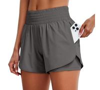 QIUhhpuy Short Sport Femme Short Running Femme Sport Taille Haute Course A Pied Trail Fitness Tenue Yoga 2 en 1 VêTements Jogging SéChage Rapide Poches ZippéEs Bermuda avec Doublure