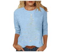 QIUhhpuy Tee Shirt De Noel Manches Longues Femme Femme T-Shirt PèRe NoëL Amusant ÉToiles DoréEs Festives Blanc Neigeux Pur Coupe AjustéE Decoration Noel