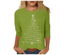 QIUhhpuy Tee Shirt De Noel Manches Longues Femme Femme T-Shirt PèRe NoëL Amusant ÉToiles DoréEs Festives Blanc Neigeux Pur Coupe AjustéE Decoration Noel