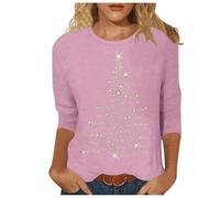 QIUhhpuy Tee Shirt De Noel Manches Longues Femme Femme T-Shirt PèRe NoëL Amusant ÉToiles DoréEs Festives Blanc Neigeux Pur Coupe AjustéE Decoration Noel