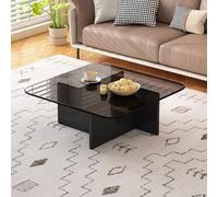 QIUHTR Table Basse Carrée en Verre Trempé, Table D’appoint Moderne Minimaliste, Table Centrale Basse pour Salon, Chambre, Balcon, Appartement, Bureau, Espace D’Accueil(Gray+Black,70 * 70 * 35cm)