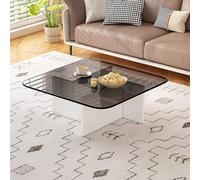 QIUHTR Table Basse Carrée en Verre Trempé, Table D’appoint Moderne Minimaliste, Table Centrale Basse pour Salon, Chambre, Balcon, Appartement, Bureau, Espace D’Accueil(Gray+White,70 * 70 * 35cm)