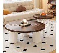 QIUHTR Table Basse Ronde pour Meubles de Salon,Table Basse Ronde Bois avec Design Rainuré,Économisez de l'espace,pour Salon et Bureau,Design Unique(Brown+White,60 * 60 * 35cm)