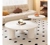 QIUHTR Table Basse Ronde pour Meubles de Salon,Table Basse Ronde Bois avec Design Rainuré,Économisez de l'espace,pour Salon et Bureau,Design Unique(Wit,80 * 80 * 35cm)