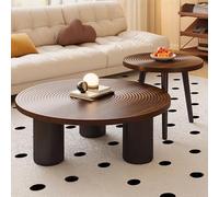 QIUHTR Table Basse Ronde pour Meubles de Salon,Table Basse Ronde Bois avec Design Rainuré,Économisez de l'espace,pour Salon et Bureau,Design Unique(Brown+Black,60 * 60 * 35cm)