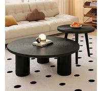 QIUHTR Table Basse Ronde pour Meubles de Salon,Table Basse Ronde Bois avec Design Rainuré,Économisez de l'espace,pour Salon et Bureau,Design Unique(Nero,70 * 70 * 35cm)