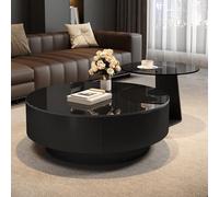 QIUHTR Table Basse Ronde Style Industriel avec Rangement, Table Basse Verre Design Unique, Simple Petite Table De Salon,Facile à Nettoyer, Meubles pour Sofa Hôtel Appartement(80 * 80 * 33cm)