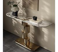 QIUHTR Table Console Étroite avec Plateau en Pierre Sinterisée,Table d'Entrée Moderne avec Base en Métal,Table de Canapé Décorative,Assemblage Facile,pour Salon,Hall,Entrée,Foyer(Gold,100cm)