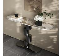 QIUHTR Table Console Étroite avec Plateau en Pierre Sinterisée,Table d'Entrée Moderne avec Base en Métal,Table de Canapé Décorative,Assemblage Facile,pour Salon,Hall,Entrée,Foyer(Nero,100cm)
