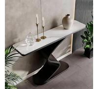 QIUHTR Table Console Étroite avec Plateau en Pierre Sinterisée,Table d'Entrée Moderne Effet Marbre avec Base en Métal,Table de Canapé Métallique pour Entrée,Hall,Salon,Chambre(Black2,100cm)