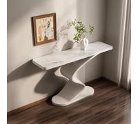 QIUHTR Table Console Étroite avec Plateau en Pierre Sinterisée,Table d'Entrée Moderne Effet Marbre avec Base en Métal,Table de Canapé Métallique pour Entrée,Hall,Salon,Chambre(White2,100cm)