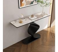 QIUHTR Table Console Étroite avec Plateau en Pierre Sinterisée,Table d'Entrée Moderne Effet Marbre avec Base en Métal,Table de Canapé Métallique pour Entrée,Hall,Salon,Chambre(Black1,100cm)