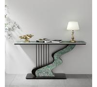 QIUHTR Table Console Moderne avec Plateau en Pierre Sinterisée,Table de Canapé Minimaliste avec Cadre en Fer Forgé,Table d'Entrée Design Harpe pour Hall,pour Salon,Bureau(Green+Black,150cm)