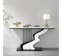 QIUHTR Table Console Moderne avec Plateau en Pierre Sinterisée,Table de Canapé Minimaliste avec Cadre en Fer Forgé,Table d'Entrée Design Harpe pour Hall,pour Salon,Bureau(White+Black,80cm)