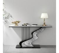 QIUHTR Table Console Moderne avec Plateau en Pierre Sinterisée,Table de Canapé Minimaliste avec Cadre en Fer Forgé,Table d'Entrée Design Harpe pour Hall,pour Salon,Bureau(Gray+Black,150cm)