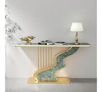 QIUHTR Table Console Moderne avec Plateau en Pierre Sinterisée,Table de Canapé Minimaliste avec Cadre en Fer Forgé,Table d'Entrée Design Harpe pour Hall,pour Salon,Bureau(Green+Gold,100cm)