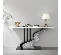 QIUHTR Table Console Moderne avec Plateau en Pierre Sinterisée,Table de Canapé Minimaliste avec Cadre en Fer Forgé,Table d'Entrée Design Harpe pour Hall,pour Salon,Bureau(Gray+Black,100cm)