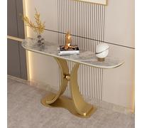 QIUHTR Table Console Moderne en Marbre,Table d'Entrée avec Plateau en Pierre Sinterisée,Facile à Nettoyer,Montage Facile,Table Sofa pour Salon,Hall,Entrée,Chambre(Gold4,150cm)