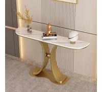 QIUHTR Table Console Moderne en Marbre,Table d'Entrée avec Plateau en Pierre Sinterisée,Facile à Nettoyer,Montage Facile,Table Sofa pour Salon,Hall,Entrée,Chambre(Gold1,150cm)
