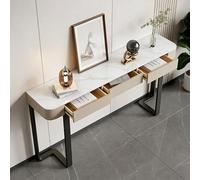 QIUHTR Table Console Rectangulaire avec Plateau en Pierre Sinterisée,Table de Canapé Étroite Moderne avec Tiroirs et Pieds en Métal,Assemblage Facile,pour Salon,Hall,Entrée(Black2,100cm)