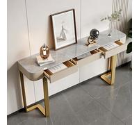 QIUHTR Table Console Rectangulaire avec Plateau en Pierre Sinterisée,Table de Canapé Étroite Moderne avec Tiroirs et Pieds en Métal,Assemblage Facile,pour Salon,Hall,Entrée(Gold1,80cm)