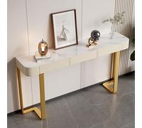 QIUHTR Table Console Rectangulaire avec Plateau en Pierre Sinterisée,Table de Canapé Étroite Moderne avec Tiroirs et Pieds en Métal,Assemblage Facile,pour Salon,Hall,Entrée(Gold2,160cm)