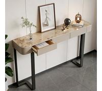 QIUHTR Table Console Rectangulaire avec Plateau en Pierre Sinterisée,Table de Canapé Étroite Moderne avec Tiroirs et Pieds en Métal,Assemblage Facile,pour Salon,Hall,Entrée(Black3,140cm)