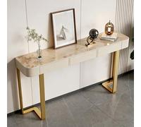 QIUHTR Table Console Rectangulaire avec Plateau en Pierre Sinterisée,Table de Canapé Étroite Moderne avec Tiroirs et Pieds en Métal,Assemblage Facile,pour Salon,Hall,Entrée(Gold3,140cm)