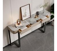 QIUHTR Table Console Rectangulaire avec Plateau en Pierre Sinterisée,Table de Canapé Étroite Moderne avec Tiroirs et Pieds en Métal,Assemblage Facile,pour Salon,Hall,Entrée(Black1,160cm)