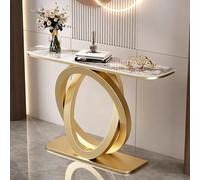 QIUHTR Table d'Entrée Moderne Effet Marbre avec Base en Métal,Table Console Étroite avec Plateau en Pierre Sinterisée,Table de Canapé Métallique pour Entrée,Hall,Salon,Chambre(Gold2,100cm)